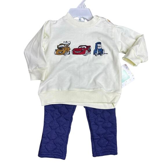 Disney Baby Boys 2-Piece Outfit Cars Shirt & Quilted Navy Pants Size 6M - Picture 1 of 5